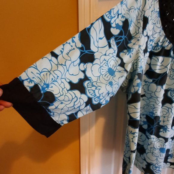 JM Collection Black Turquoise Beaded Floral Cotton Top/Blouse Size Plus … - Picture 5 of 7